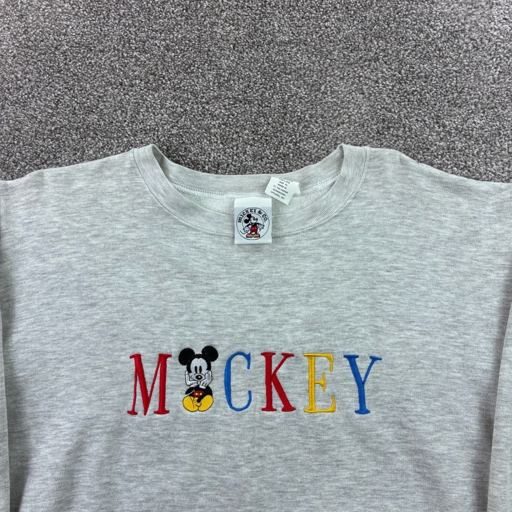 Vintage Mickey Mouse Sweatshirt Mens XL Gray Embroidered Mickey & CO Disney - Picture 2 of 5